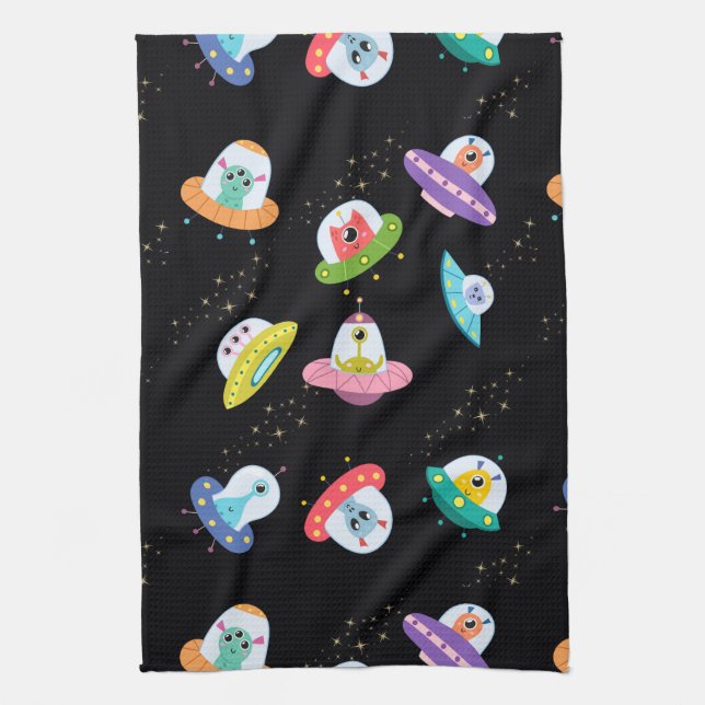 UFO SHIPS PATTERN KITCHEN TOWEL (Vertical)
