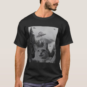 UFO Sighting  Cat Selfie Alien Conspiracy Sci Fi L T-Shirt