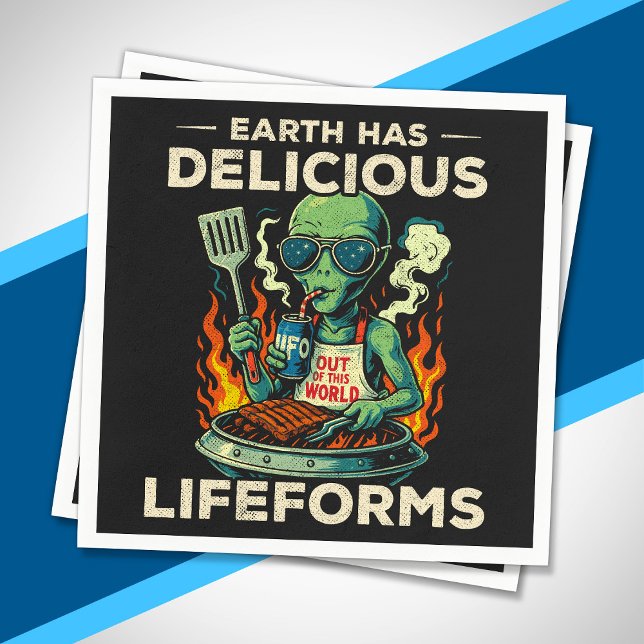 UFO Space BBQ Grill Earth Lifeforms Funny Alien Napkin (Creator Uploaded)