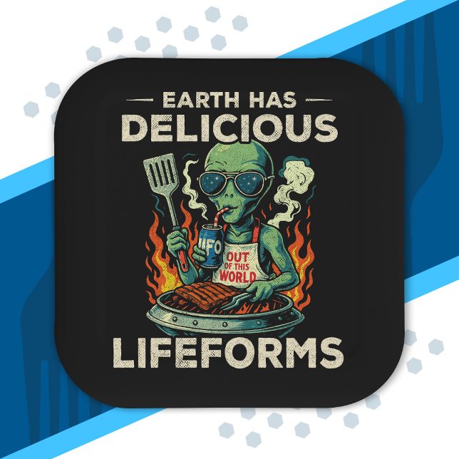 UFO Space BBQ Grill Earth Lifeforms Funny Alien Paper Plate (Creator Uploaded)