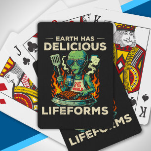 UFO Space BBQ Grill Earth Lifeforms Funny Alien Playing Cards