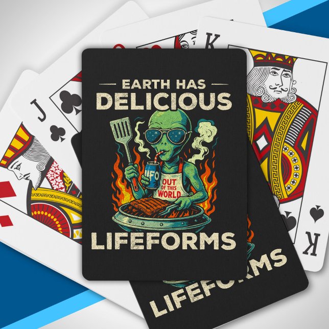 UFO Space BBQ Grill Earth Lifeforms Funny Alien Playing Cards (Creator Uploaded)