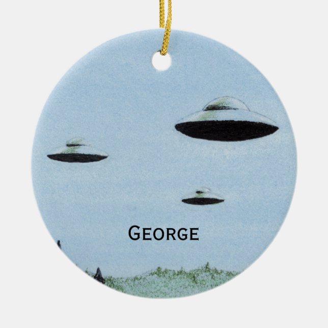 UFO Trio Ceramic Ornament (Front)