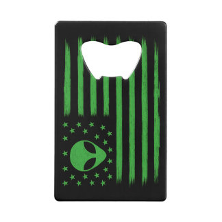 UFO United States Flag Alien Credit Card Bottle Opener
