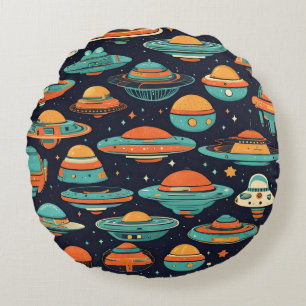 UFO vintage art Round Pillow