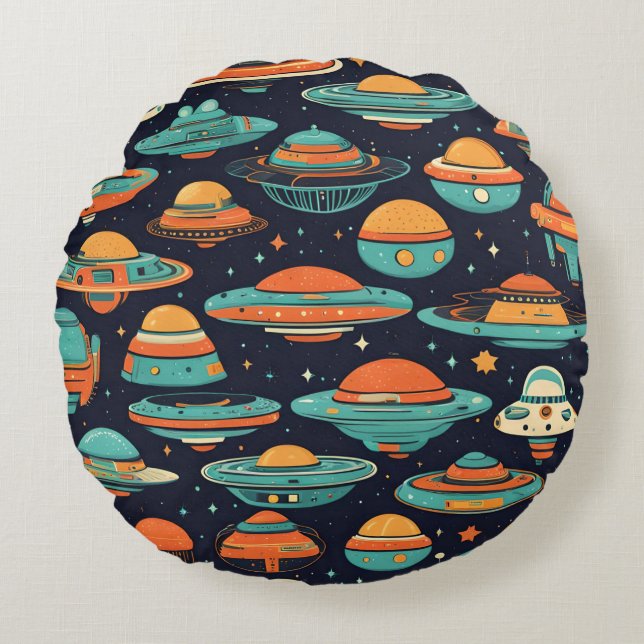 UFO vintage art Round Pillow (Front)