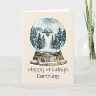 UFO Winter Scene Christmas Card