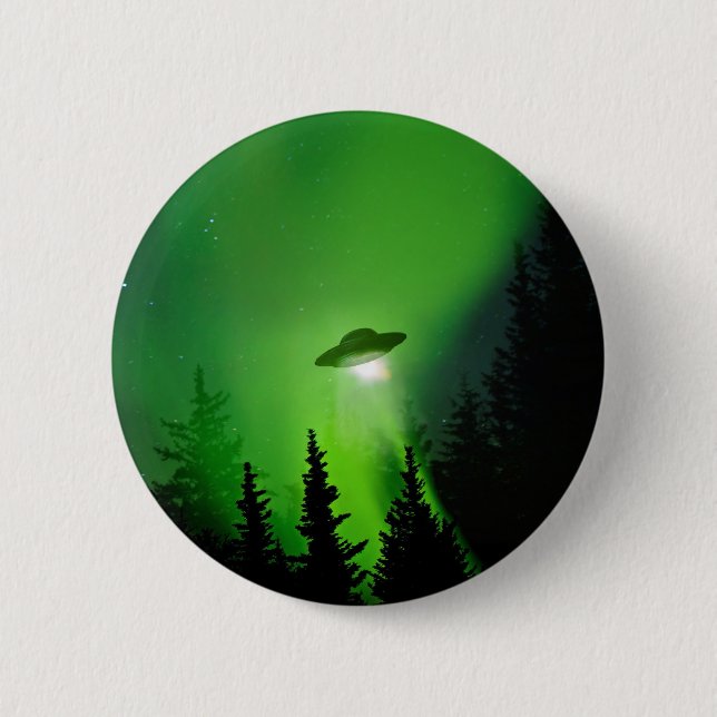 UFO with Northern Lights 2 Inch Round Button (Front)