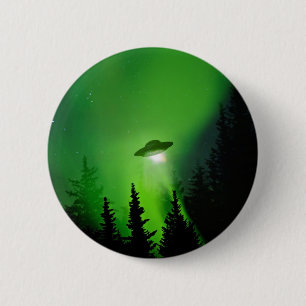UFO with Northern Lights 2 Inch Round Button