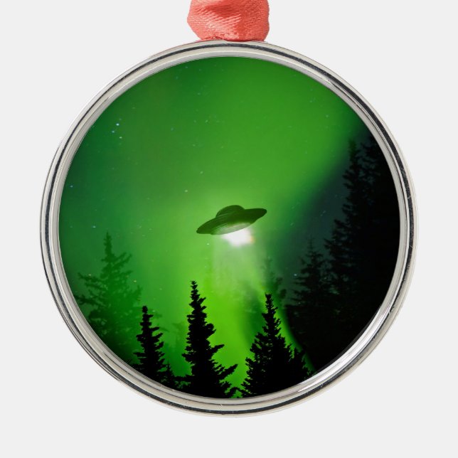 UFO with Northern Lights Metal Ornament (Front)