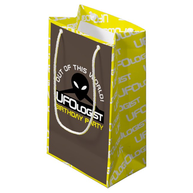 UFOlogist Party, Birthday Small Gift Bag (Front Angled)