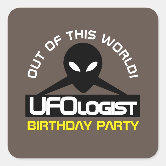 UFOlogist Party, Birthday Square Sticker (Front)