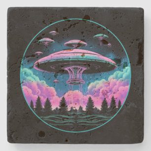 UFOs Alien Invasion Aesthetic Stone Coaster