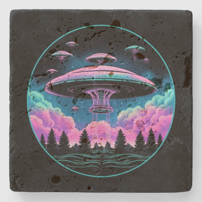UFOs Alien Invasion Aesthetic  Stone Coaster (Front)