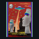 UFOs Move the Moai Poster<br><div class="desc">UFOs Move the Moai.  2023,  Ken Gauge.  Digital art: pop surrealism.</div>