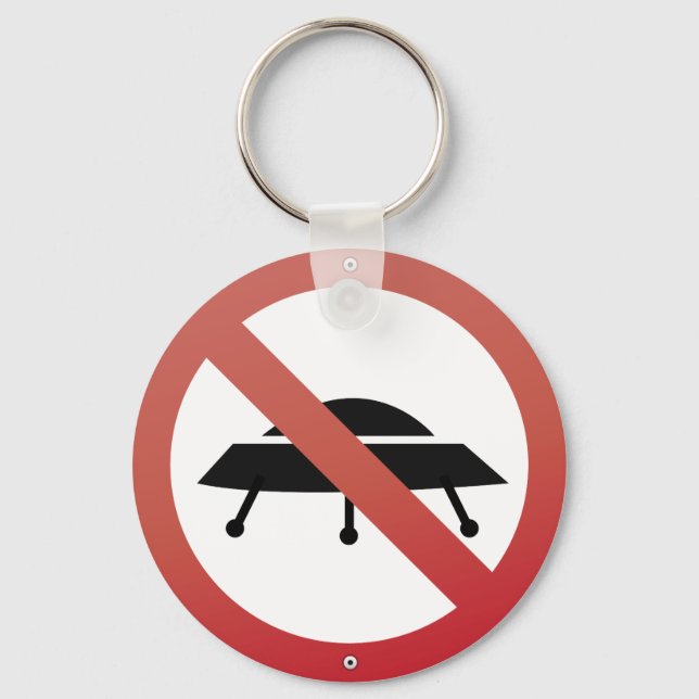 UFO's no parking! Alien Spaceship Humour Keychain (Front)