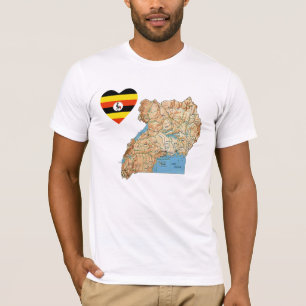 Uganda Flag Heart and Map T-Shirt