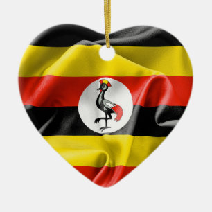 Uganda Flag Heart Ceramic Christmas Ornament