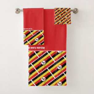 UGANDA FLAG Personalized Scripture RED Bath Towel Set
