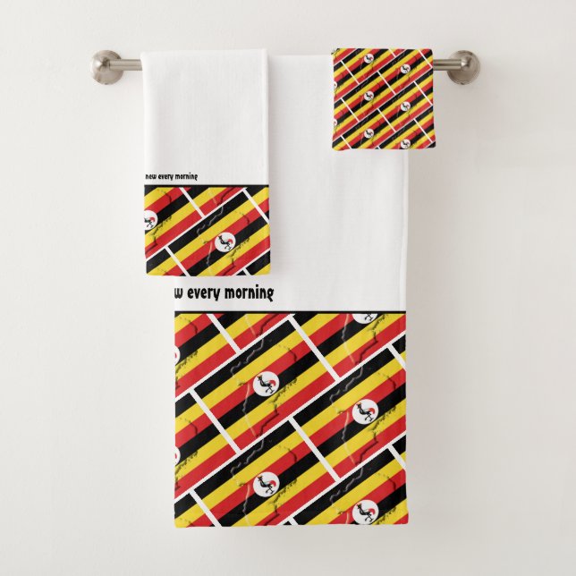 UGANDA FLAG Personalized Scripture WHITE Bath Towel Set (Insitu)