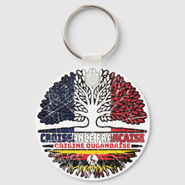 Uganda Ugandan French France Tree Roots Flag Keychain (Front)