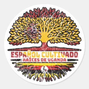 Uganda Ugandan Spain Spanish Tree Roots Flag Classic Round Sticker