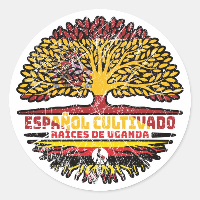 Uganda Ugandan Spain Spanish Tree Roots Flag Classic Round Sticker (Front)