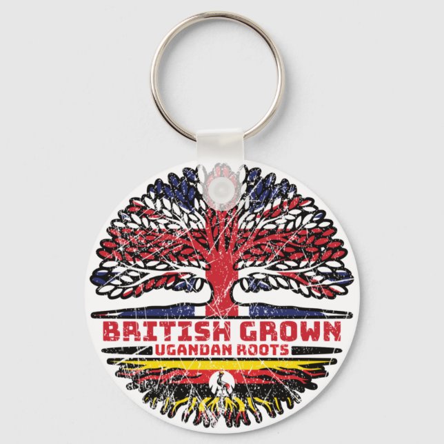 Uganda Ugandan Uk United Kingdom British Tree Keychain (Front)