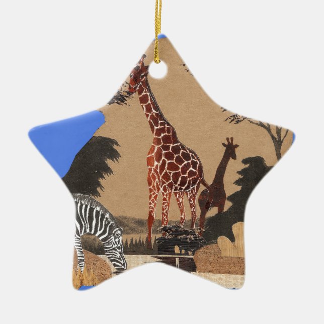 Uganda Wildlife Map Art Print Ceramic Ornament (Front)