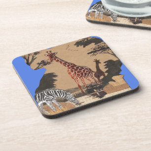 Uganda Wildlife Map Art Print Coaster