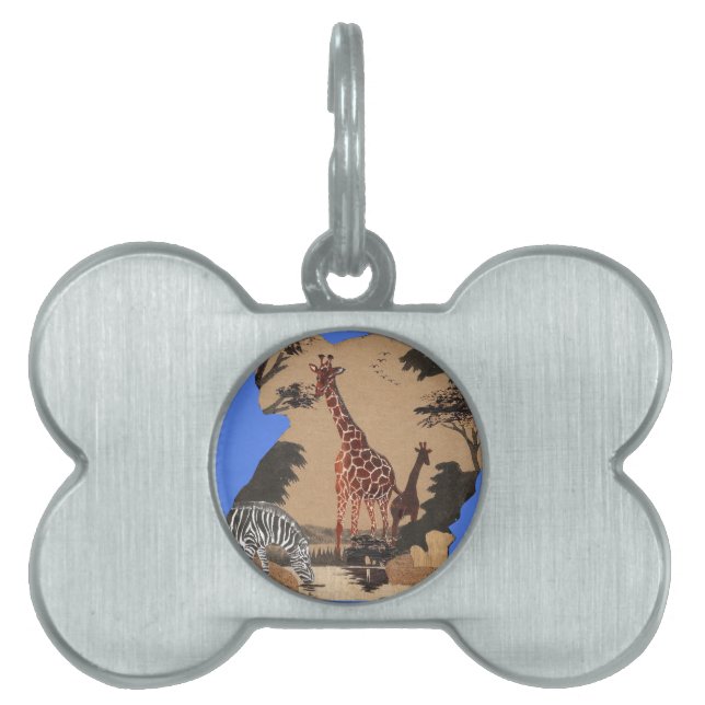 Uganda Wildlife Map Art Print Pet ID Tag (Front)