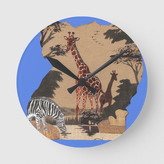 Uganda Wildlife Map Art Print Round Clock (Front)