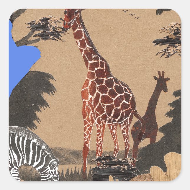 Uganda Wildlife Map Art Print Square Sticker (Front)