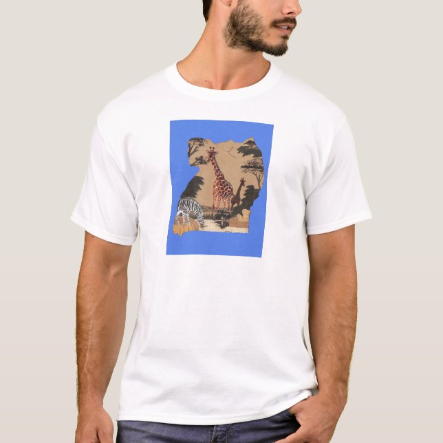 Uganda Wildlife Map Art Print T-Shirt (Front)