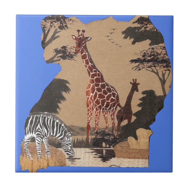 Uganda Wildlife Map Art Print Tile (Front)