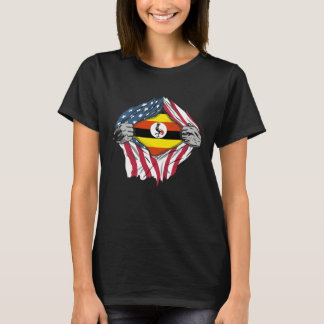 Ugandan American Blood Inside Me Country Flags T-Shirt