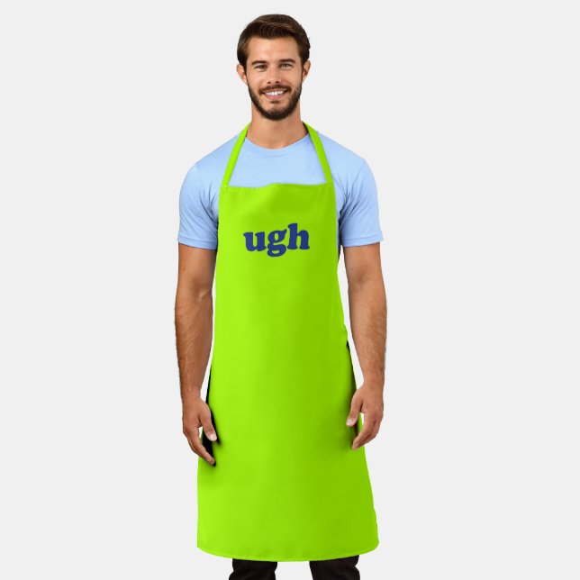 Ugh neon green blue modern typography solid funny apron (Worn)