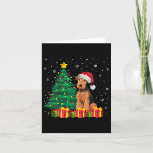 Ugly Airedale Terrier Santa Hat Christmas Lights D Card