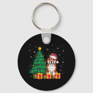 Ugly Akita Santa Hat Christmas Lights Dog Lover Xm Keychain