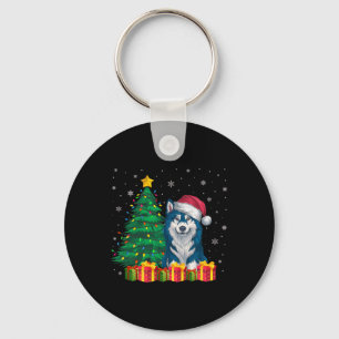 Ugly Alaskan Klee Kai Santa Hat Christmas Lights D Keychain