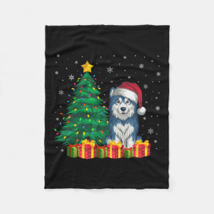 Ugly Alaskan Malamute Santa Hat Christmas Lights D Fleece Blanket