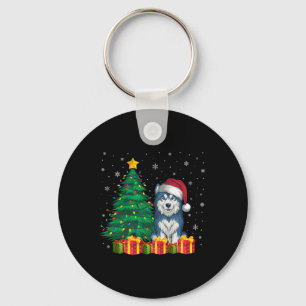Ugly Alaskan Malamute Santa Hat Christmas Lights D Keychain