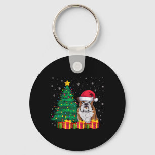 Ugly American Bulldog Santa Hat Christmas Lights D Keychain