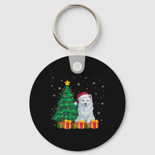 Ugly American Eskimo Santa Hat Christmas Lights Do Keychain