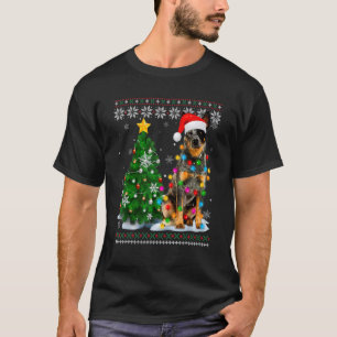 Ugly Australian Cattle Dog Santa Hat Christmas Tre T-Shirt