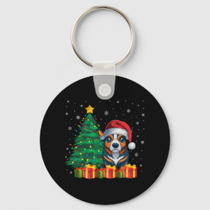Ugly Australian Cattle Santa Hat Christmas Lights Keychain
