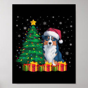 Ugly Australian Shepherd Santa Hat Christmas Light Poster