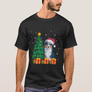 Ugly Australian Shepherd Santa Hat Christmas Light T-Shirt