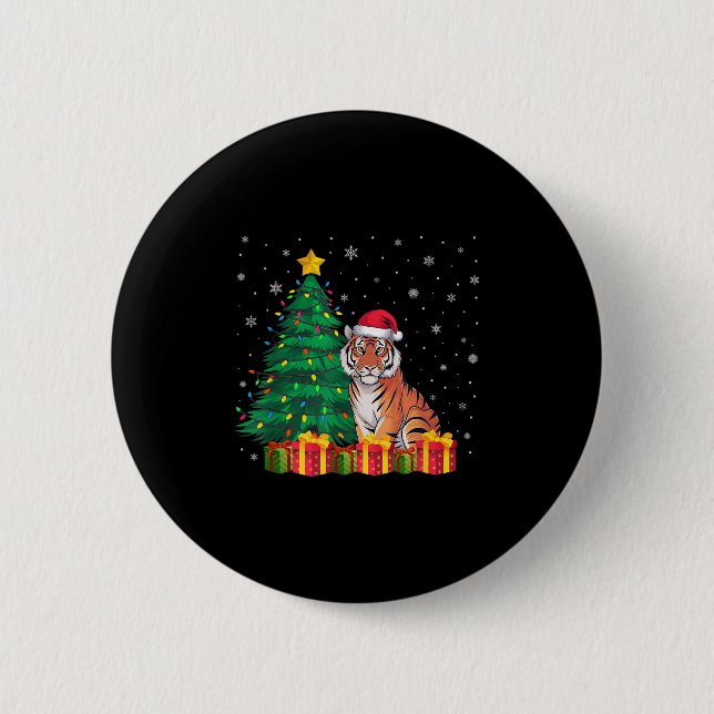 Ugly Bengal Tiger Santa Hat Christmas Tree Lights  2 Inch Round Button (Front)