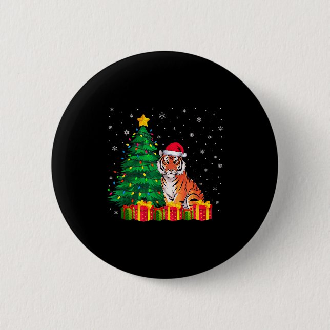 Ugly Bengal Tiger Santa Hat Christmas Tree Lights  2 Inch Round Button (Front)
